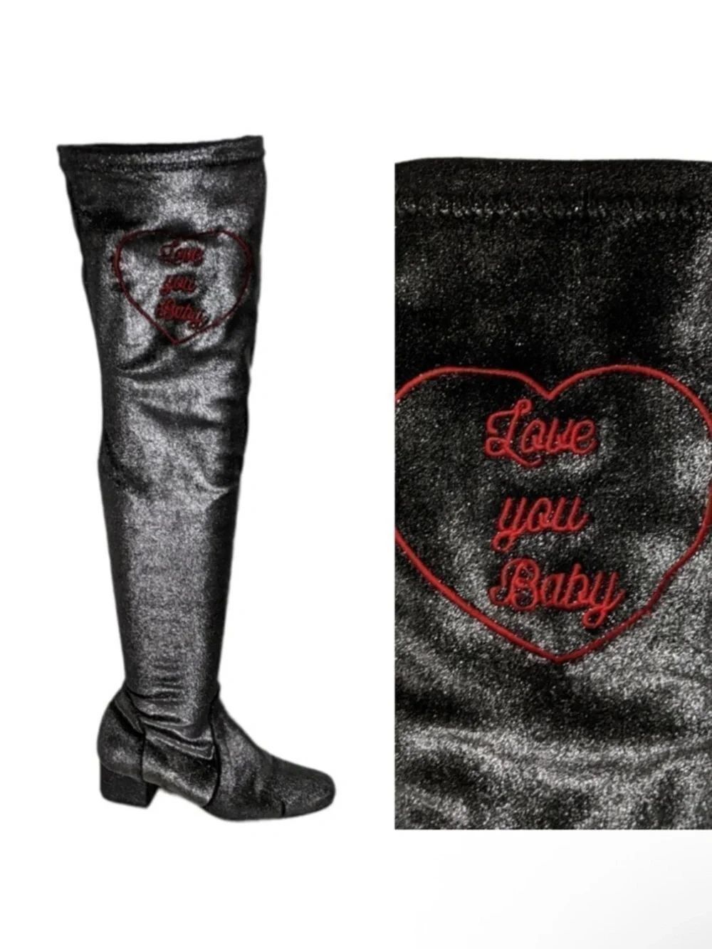 CHIARA FERRAGNI Metallic Glitter Love Stretch Over the Knee Boots 38